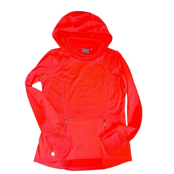 Athleta Plush Tech 3.0 Pullover Performance Athletic Neón Coral Orange Hoodie S - Picture 2 of 5